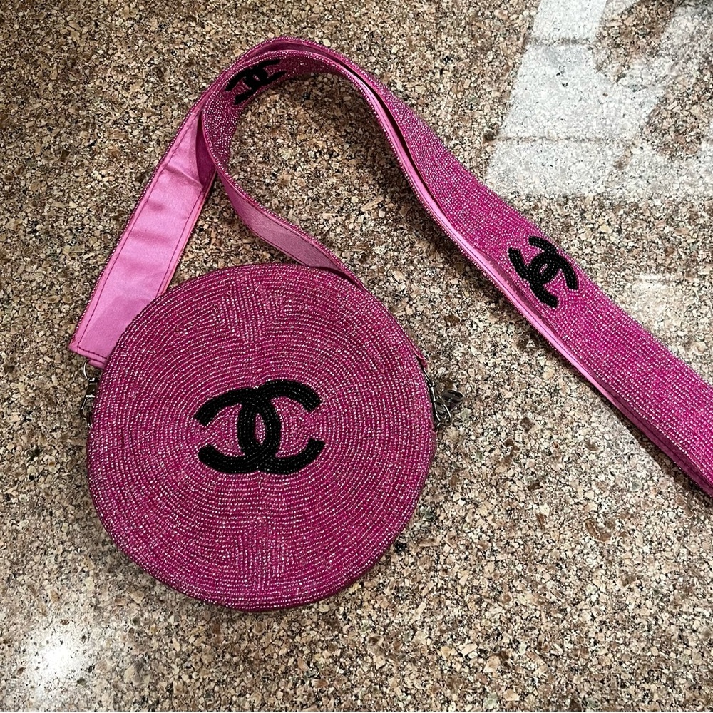 Chic Pink Beaded Designer Crossbody Bag